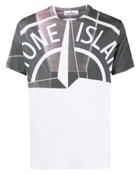 weißes bedrucktes T-Shirt mit einem Rundhalsausschnitt von Stone Island