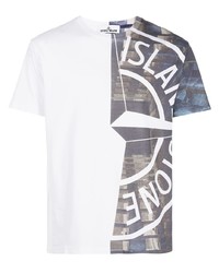 weißes bedrucktes T-Shirt mit einem Rundhalsausschnitt von Stone Island