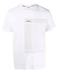 weißes bedrucktes T-Shirt mit einem Rundhalsausschnitt von Stone Island