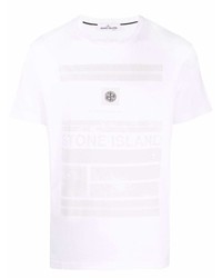 weißes bedrucktes T-Shirt mit einem Rundhalsausschnitt von Stone Island