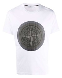 weißes bedrucktes T-Shirt mit einem Rundhalsausschnitt von Stone Island