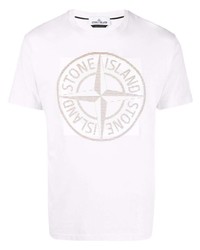 weißes bedrucktes T-Shirt mit einem Rundhalsausschnitt von Stone Island