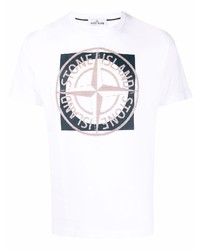 weißes bedrucktes T-Shirt mit einem Rundhalsausschnitt von Stone Island