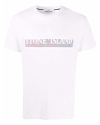 weißes bedrucktes T-Shirt mit einem Rundhalsausschnitt von Stone Island