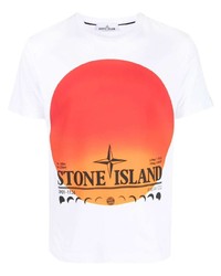 weißes bedrucktes T-Shirt mit einem Rundhalsausschnitt von Stone Island