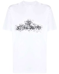 weißes bedrucktes T-Shirt mit einem Rundhalsausschnitt von Stone Island