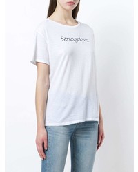 weißes bedrucktes T-Shirt mit einem Rundhalsausschnitt von R13