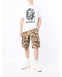 weißes bedrucktes T-Shirt mit einem Rundhalsausschnitt von A Bathing Ape