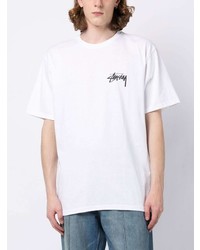 weißes bedrucktes T-Shirt mit einem Rundhalsausschnitt von Stussy