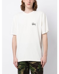 weißes bedrucktes T-Shirt mit einem Rundhalsausschnitt von Stussy