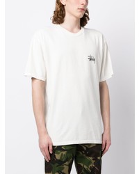 weißes bedrucktes T-Shirt mit einem Rundhalsausschnitt von Stussy