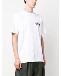 weißes bedrucktes T-Shirt mit einem Rundhalsausschnitt von Stussy