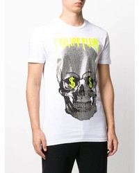 weißes bedrucktes T-Shirt mit einem Rundhalsausschnitt von Philipp Plein