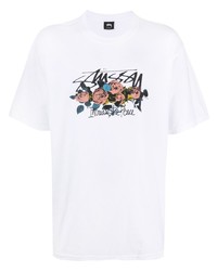 weißes bedrucktes T-Shirt mit einem Rundhalsausschnitt von Stussy