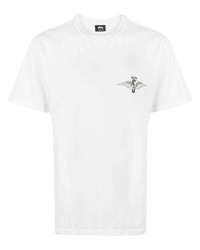 weißes bedrucktes T-Shirt mit einem Rundhalsausschnitt von Stussy