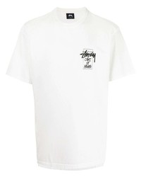 weißes bedrucktes T-Shirt mit einem Rundhalsausschnitt von Stussy