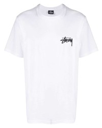 weißes bedrucktes T-Shirt mit einem Rundhalsausschnitt von Stussy