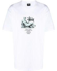 weißes bedrucktes T-Shirt mit einem Rundhalsausschnitt von Stussy