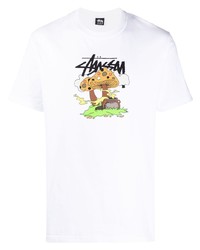 weißes bedrucktes T-Shirt mit einem Rundhalsausschnitt von Stussy