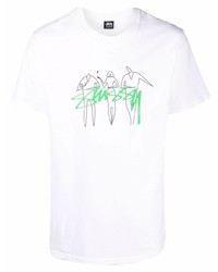 weißes bedrucktes T-Shirt mit einem Rundhalsausschnitt von Stussy