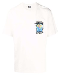 weißes bedrucktes T-Shirt mit einem Rundhalsausschnitt von Stussy