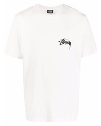 weißes bedrucktes T-Shirt mit einem Rundhalsausschnitt von Stussy