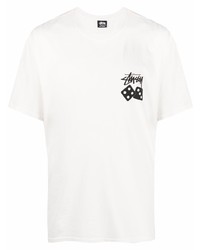 weißes bedrucktes T-Shirt mit einem Rundhalsausschnitt von Stussy