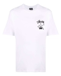 weißes bedrucktes T-Shirt mit einem Rundhalsausschnitt von Stussy