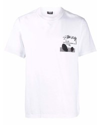 weißes bedrucktes T-Shirt mit einem Rundhalsausschnitt von Stussy