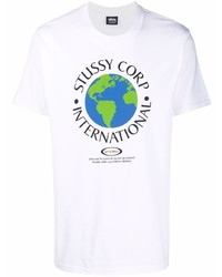 weißes bedrucktes T-Shirt mit einem Rundhalsausschnitt von Stussy