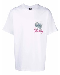 weißes bedrucktes T-Shirt mit einem Rundhalsausschnitt von Stussy