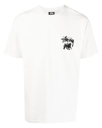 weißes bedrucktes T-Shirt mit einem Rundhalsausschnitt von Stussy