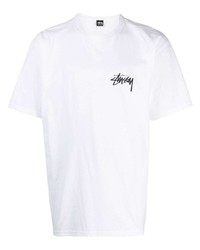 weißes bedrucktes T-Shirt mit einem Rundhalsausschnitt von Stussy