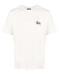 weißes bedrucktes T-Shirt mit einem Rundhalsausschnitt von Stussy