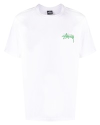 weißes bedrucktes T-Shirt mit einem Rundhalsausschnitt von Stussy