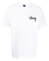 weißes bedrucktes T-Shirt mit einem Rundhalsausschnitt von Stussy