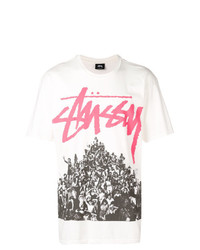 weißes bedrucktes T-Shirt mit einem Rundhalsausschnitt von Stussy