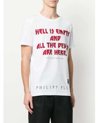 weißes bedrucktes T-Shirt mit einem Rundhalsausschnitt von Philipp Plein