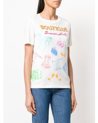 weißes bedrucktes T-Shirt mit einem Rundhalsausschnitt von Boutique Moschino