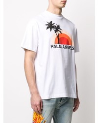 weißes bedrucktes T-Shirt mit einem Rundhalsausschnitt von Palm Angels