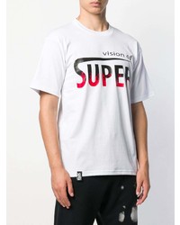 weißes bedrucktes T-Shirt mit einem Rundhalsausschnitt von Vision Of Super