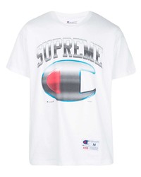 weißes bedrucktes T-Shirt mit einem Rundhalsausschnitt von Supreme