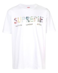 weißes bedrucktes T-Shirt mit einem Rundhalsausschnitt von Supreme