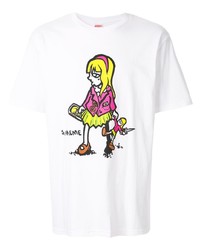 weißes bedrucktes T-Shirt mit einem Rundhalsausschnitt von Supreme