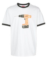 weißes bedrucktes T-Shirt mit einem Rundhalsausschnitt von Supreme