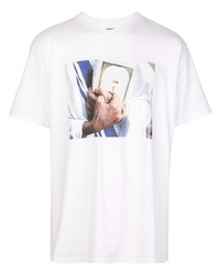 weißes bedrucktes T-Shirt mit einem Rundhalsausschnitt von Supreme