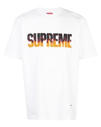 weißes bedrucktes T-Shirt mit einem Rundhalsausschnitt von Supreme