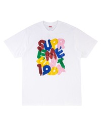 weißes bedrucktes T-Shirt mit einem Rundhalsausschnitt von Supreme