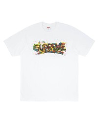 weißes bedrucktes T-Shirt mit einem Rundhalsausschnitt von Supreme