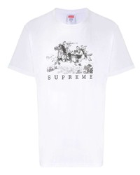 weißes bedrucktes T-Shirt mit einem Rundhalsausschnitt von Supreme